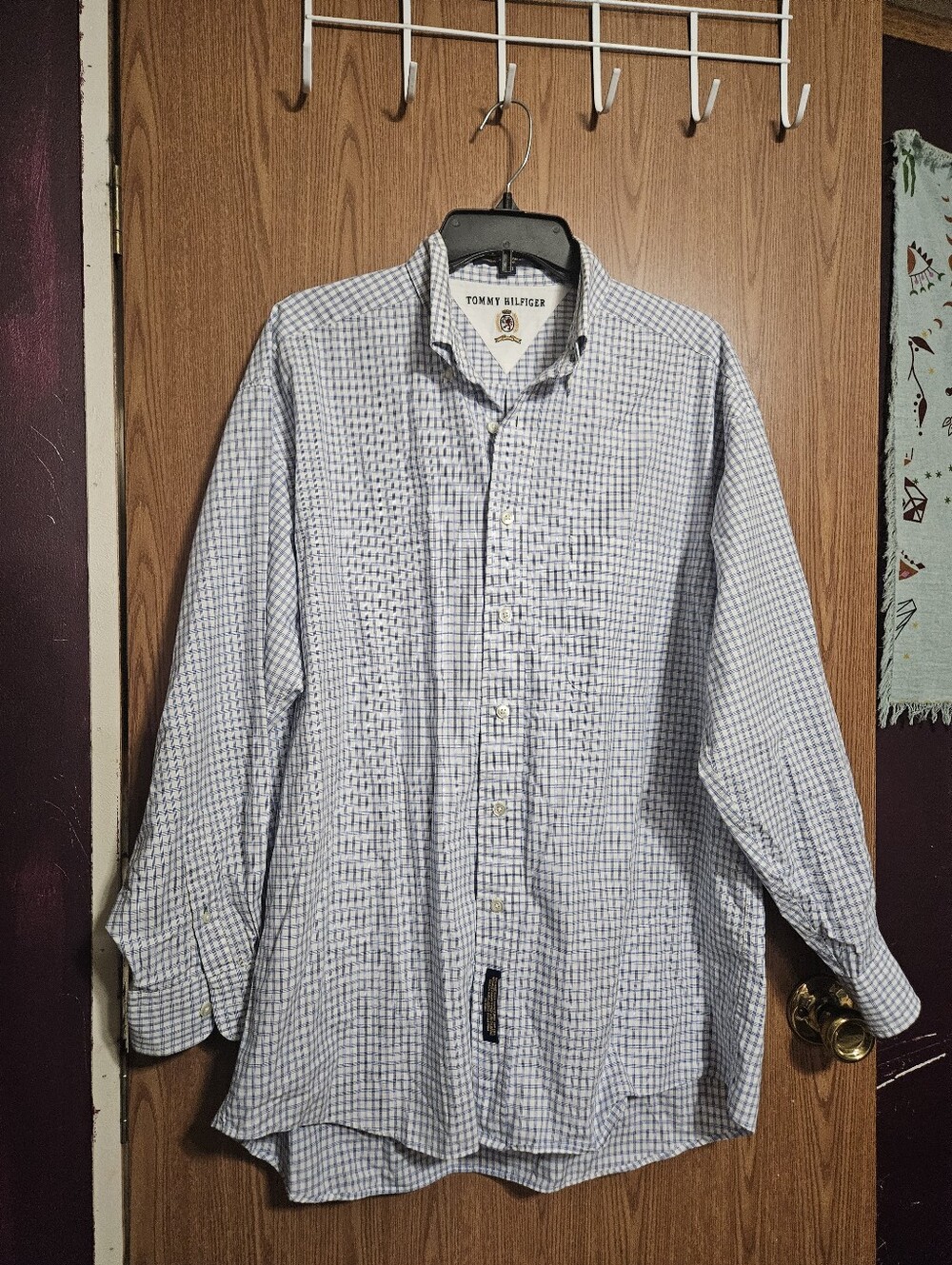 Mens Tommy Hilfiger Dress Shirt Blue White Plaid Work 16-33!